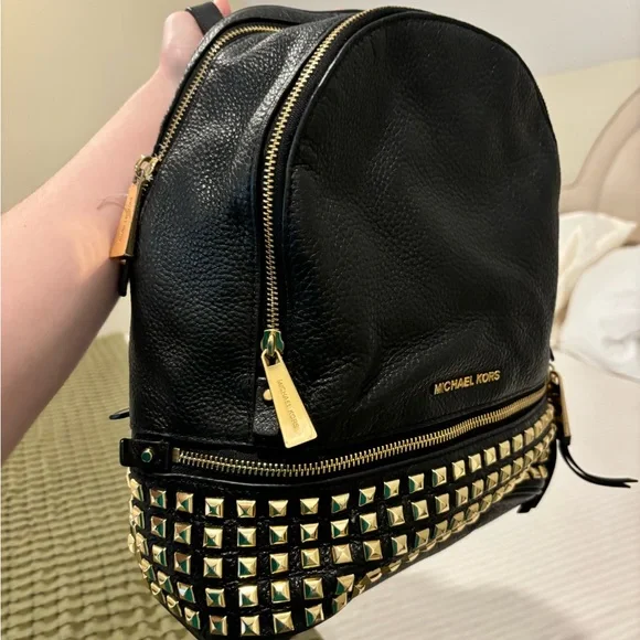 Michael Kors Black Backpack with Gold Accents - Picture 6 of 7